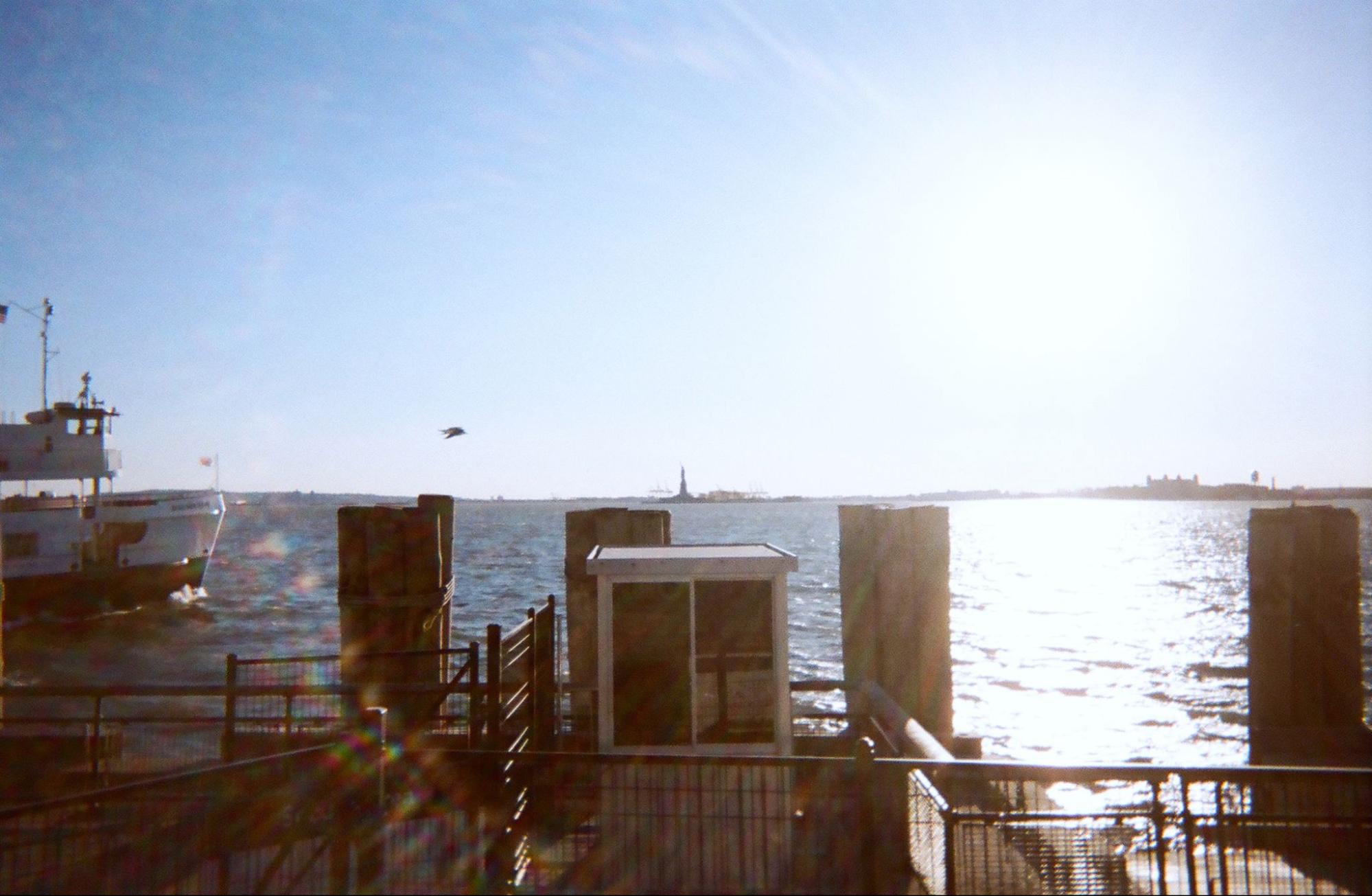 Ferry terminal at the southern tip of Manhattan, Statue of Liberty in the distance